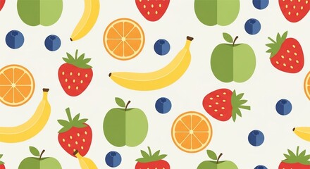 Fruitful Composition: A vibrant assortment of fresh fruits, showcasing a playful and colorful pattern perfect for conveying freshness and a healthy lifestyle.