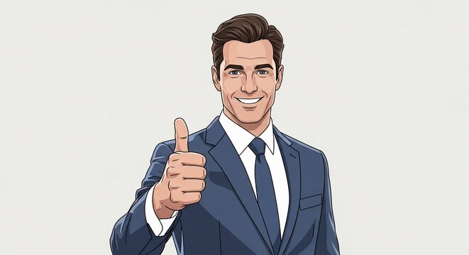 Success Thumbs Up: A confident business person gives a thumbs up, symbolizing approval, positivity, and achievement. The image radiates success and encouragement.