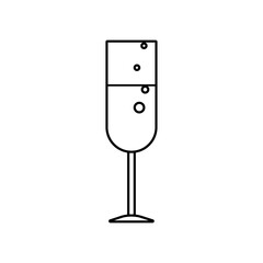 Full outline sparkling wine glass, champagne glass outline icon vector illustration, alcohol, water logo, wineglass with bubbles.