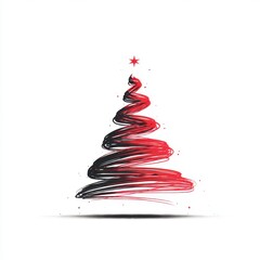 Creative interpretation of a Christmas tree with swirling red and black lines in a modern artistic style