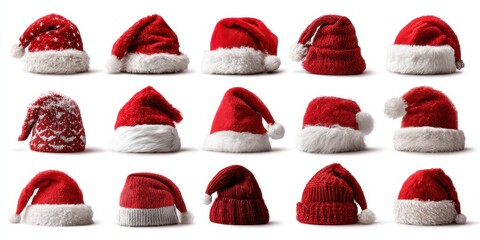 Festive collection of red Santa hats for winter