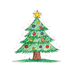 Christmas tree playful kids hand drawing doodle illustration