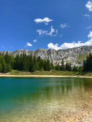 Alpine Lake with Forest and Mountain Ridge