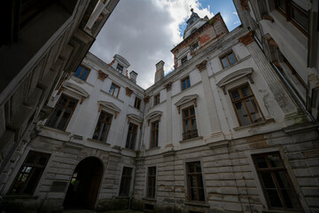 Abandoned Mansion Luxury Palace Castle Interior with Vintage Architecture and Decay