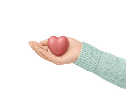 A hand holding a pink heart shape, isolated on transparent background - Powered by Adobe