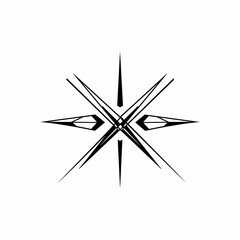 Abstract star or compass rose, black and white geometric tribal tattoo icon.
