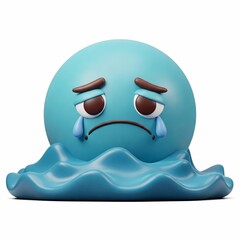 Sad crying emoji, 3D character melting into a puddle of tears.
