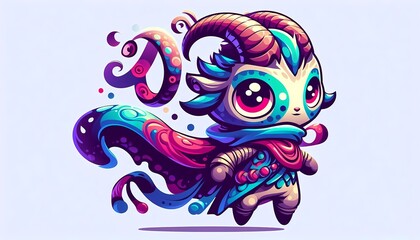 Obraz premium Cute fantasy creature, beautiful and colorful chibi character design. 