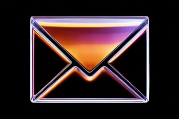 Abstract envelope icon with vibrant glass design on black background