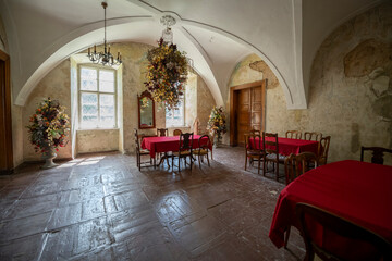 Abandoned Mansion Luxury Palace Castle Interior with Vintage Architecture and Decay
