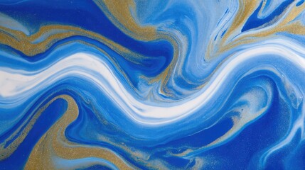 Obraz premium A captivating display of vibrant blue and shimmering gold hues marks a flowing abstract design