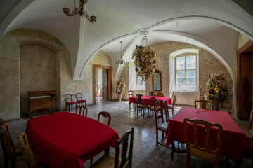 Abandoned Mansion Luxury Palace Castle Interior with Vintage Architecture and Decay