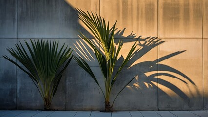 Dramatic Shadows of Plants on Concrete Wall