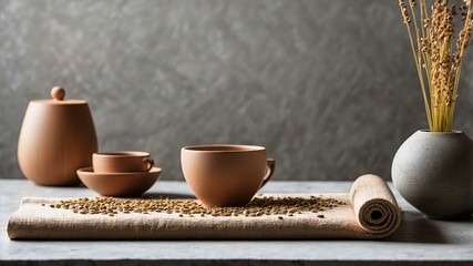 Rustic Coffee Moment with Earthy Ceramics