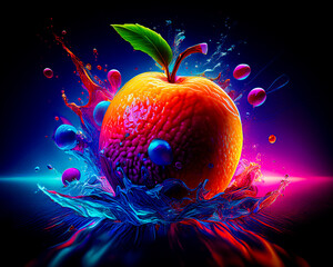 AI made fruits and apple colorful in water splash