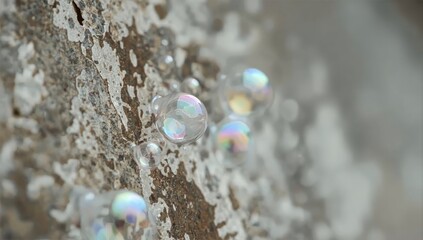 Iridescent Soap Bubbles on Rough Wall Texture