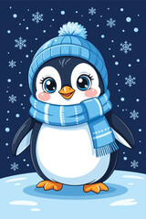 Adobe Illustrator Artwork Cute Penguin Cartoon with Green Scarf – Adorable Winter Animal Art