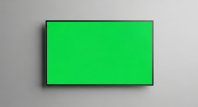 Modern green screen television display on neutral wall offers dynamic visual possibilities for advertising and presentations in modern spaces
