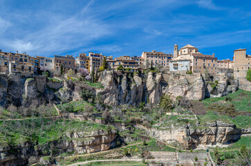 Urban scene, view of the town of Cuenca with the Huecar Gorge, Spain