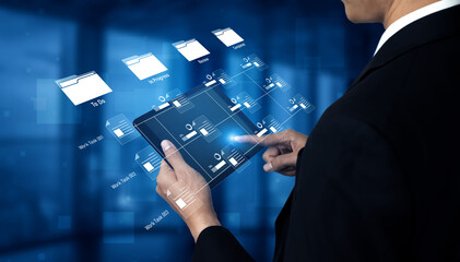 Task workflow system showing document progress through stages. Task tracking improves productivity, ensures visibility, task tracking supports planning, and task tracking manages status. Vouch