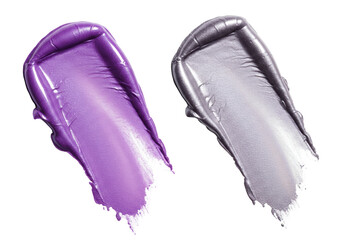 Metallic purple and silver cosmetic smear isolated on transparent background PNG makeup swatch sample beauty product