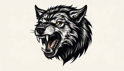 A fierce wolf's head, outlined in bold, graphic lines, set against a neutral background.