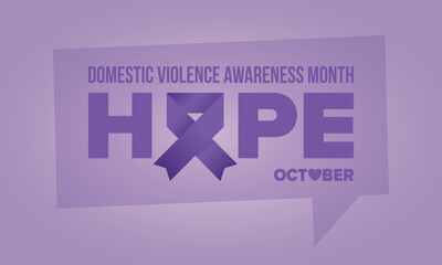Domestic Violence Awareness Month in October. Celebrate annual in United States. Awareness purple ribbon. Day of Unity. Prevention campaign. Stop women abuse. Poster, banner and background. Vector