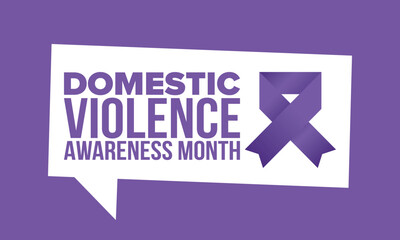 Domestic Violence Awareness Month in October. Celebrate annual in United States. Awareness purple ribbon. Day of Unity. Prevention campaign. Stop women abuse. Poster, banner and background. Vector