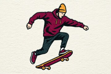 Obraz premium Dynamic skateboarder performing an airborne trick showcasing athleticism and energy against a textured background highlighting youth culture and urban lifestyle in action