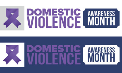 Domestic Violence Awareness Month in October. Celebrate annual in United States. Awareness purple ribbon. Day of Unity. Prevention campaign. Stop women abuse. Poster, banner and background. Vector