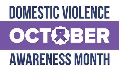 Domestic Violence Awareness Month in October. Celebrate annual in United States. Awareness purple ribbon. Day of Unity. Prevention campaign. Stop women abuse. Poster, banner and background. Vector