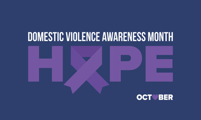Domestic Violence Awareness Month in October. Celebrate annual in United States. Awareness purple ribbon. Day of Unity. Prevention campaign. Stop women abuse. Poster, banner and background. Vector