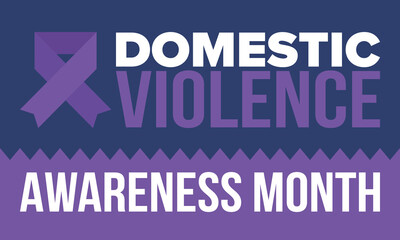 Domestic Violence Awareness Month in October. Celebrate annual in United States. Awareness purple ribbon. Day of Unity. Prevention campaign. Stop women abuse. Poster, banner and background. Vector