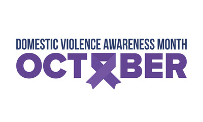 Domestic Violence Awareness Month in October. Celebrate annual in United States. Awareness purple ribbon. Day of Unity. Prevention campaign. Stop women abuse. Poster, banner and background. Vector
