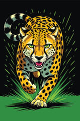 Intense Leopard/Jaguar Stalking Through Jungle Foliage