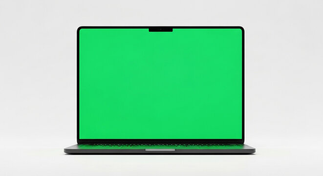 Professional modern laptop with a vibrant green screen display, ready for easy content compositing and dynamic digital product presentations.