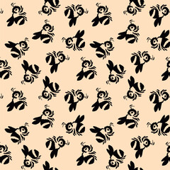 Seamless pattern with bees. Small wasp. Vector illustration. Design for invitation, cards, textile, fabric. Doodle style.