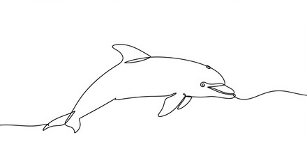 Obraz premium Elegant simplicity: Single line drawing of a dolphin on stark white backdrop
