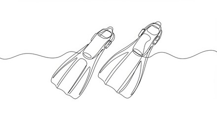 Obraz premium Minimalist line art: Scuba fins elegantly drawn in a continuous stroke
