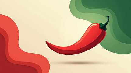 Red chili pepper on green, white, and red tricolor background. Minimal Mexican food concept, spicy symbol