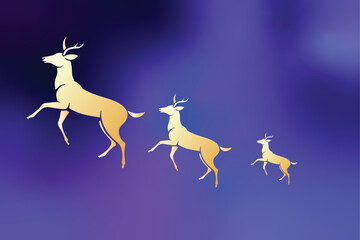 Santa’s sleigh outlined in neon light, pulled by glowing reindeer flying across a starry sky