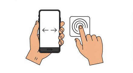 Flat Vector of Hand Holding Smartphone with Zoom Icon and Touch Gesture on Blank Screen