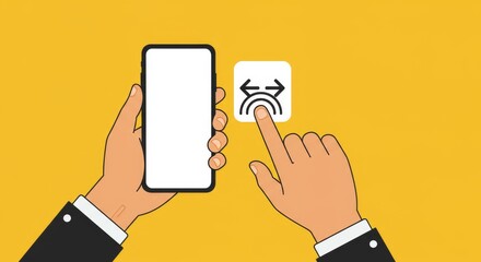 Flat Vector of Hand Holding Smartphone with Zoom Icon and Touch Gesture on Blank Screen