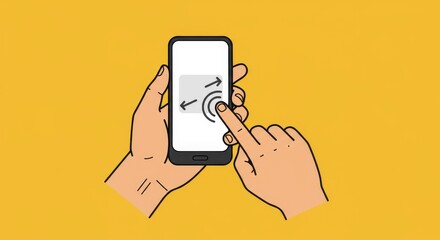 Flat Vector of Hand Holding Smartphone with Zoom Icon and Touch Gesture on Blank Screen