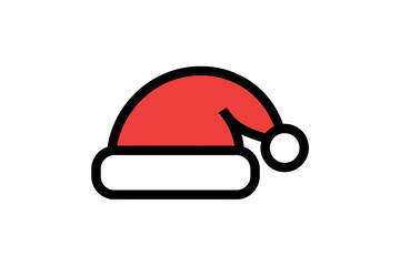 A simple graphic illustration of a red and white santa hat on a plain white background space