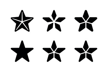 Fototapeta premium A collection of six black star shapes arranged in two rows on a white background illustration