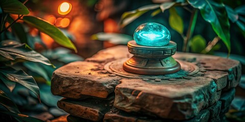 Glowing orb rests on stone platform in jungle