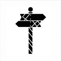 Vector illustration of a black silhouette crossroads signpost icon showing two opposite directions, symbolizing choice, decision, and guidance