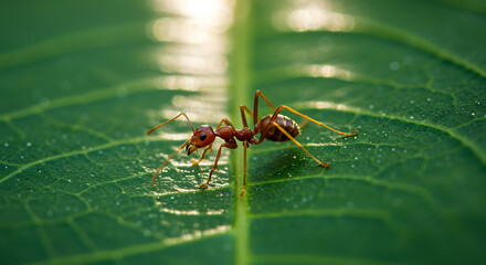 Red Ant on Leaf Vein