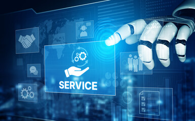 AI-assisted support system for business services showing hands-on process, communication, and teamwork icons Vouch